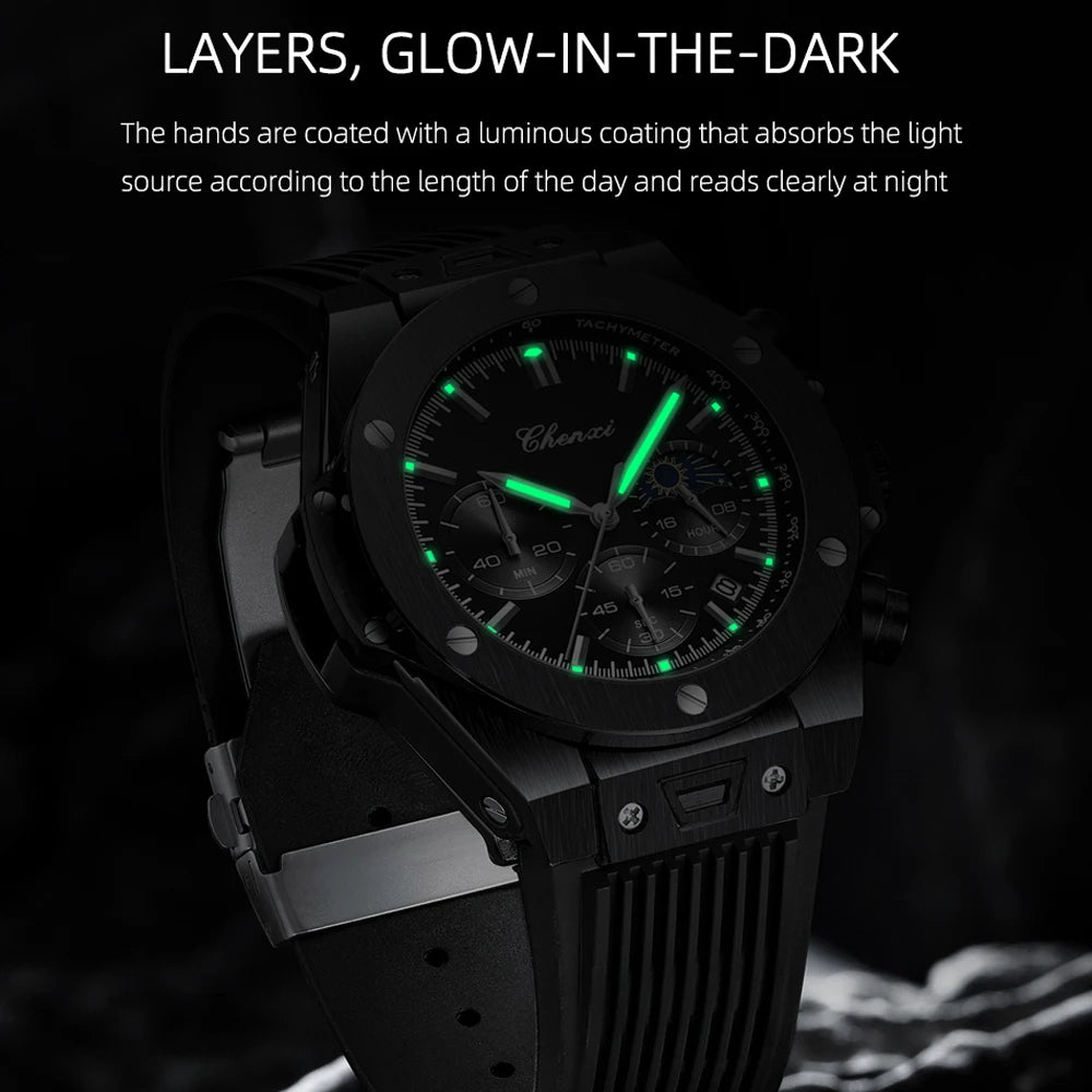 CHENXI Top Brand Luxury Watches for Mens Creative Fashion Luminous Dial with Chronograph Clock Male Casual Wristwatches - Sun Studio