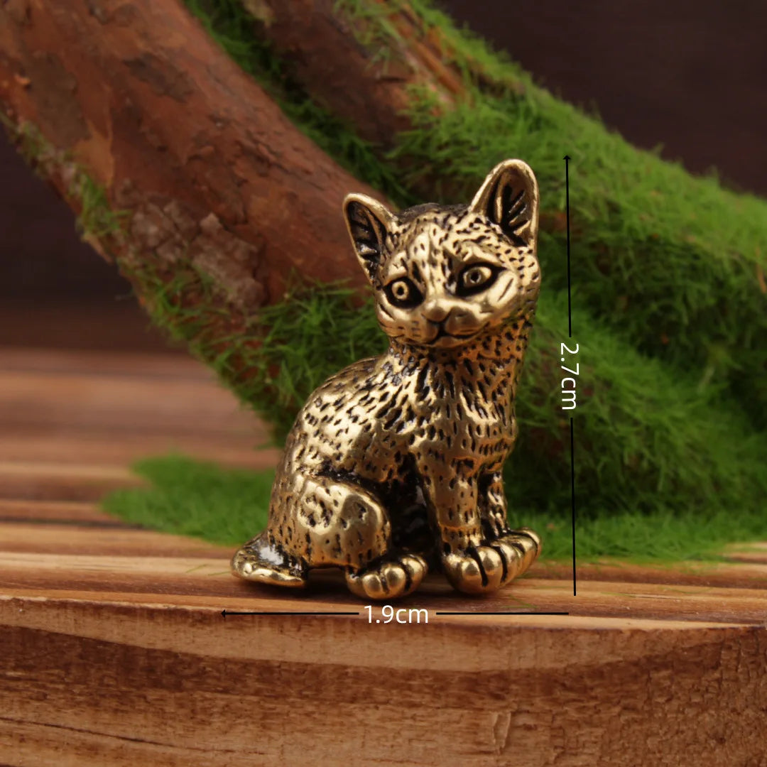 Brass cat Statue Cute 2pcs Miniature Figurines Desk Ornament Decorations Accessories Copper Animal Sculpture Home Decor Crafts - Sun Studio