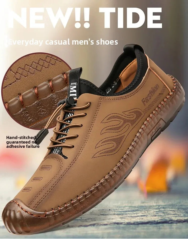 Men's Casual Slip-On Soft Bottom Breathable Beans Shoes Fashionable Spring Autumn Wear Resistant Microfiber Leather Shoes - Sun Studio