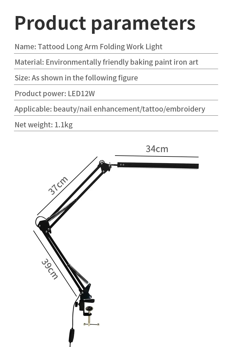 TAIDU Tattoo Adjustable angle Led Work Light 12W Steel with portable Tattoo Lighting clamp Led working lamp Tattoo Equipment - Sun Studio