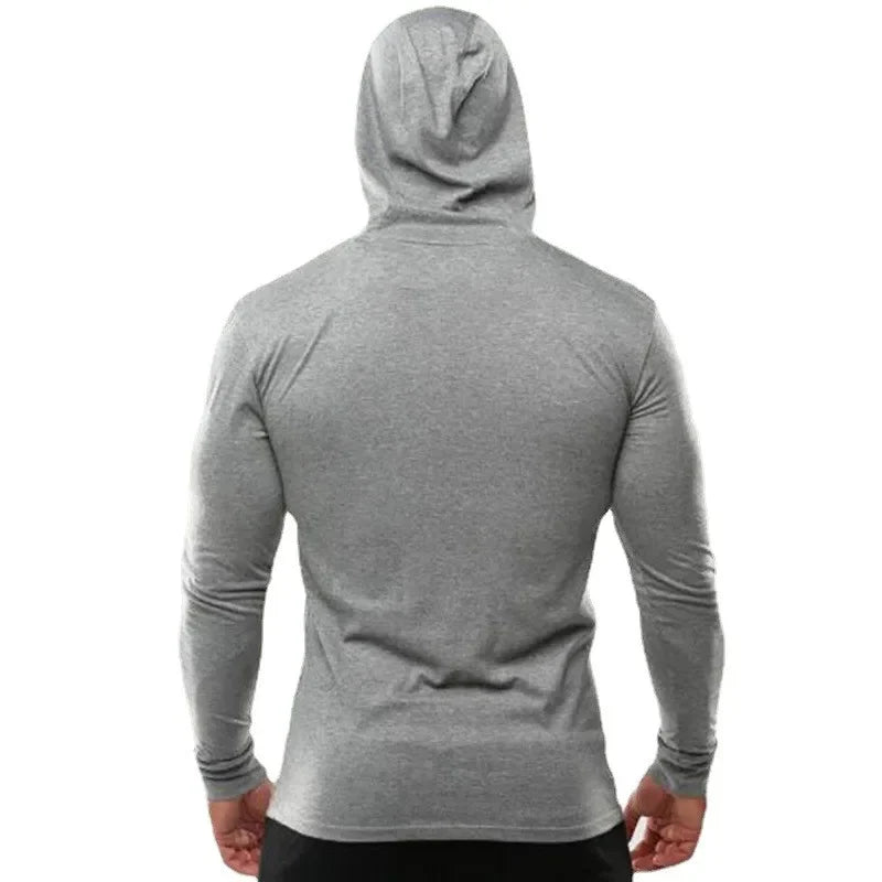 Gym Running Sport T-Shirts Mens Cotton Long Sleeve Hooded Clothing Fitness Bodybuilding Muscle Hoodies Workout Jogging Shirts - Sun Studio