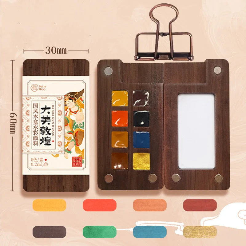 Portable Watercolor Set Walnut Paint Box With Palette 8/15 Colors Travel Mini Watercolor Paint Art School Supplies - Sun Studio