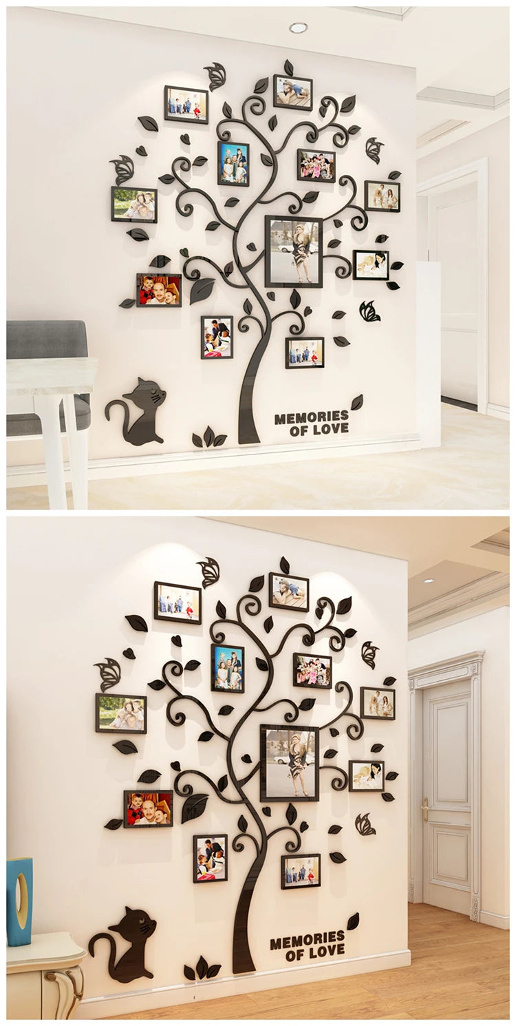 3D Acrylic Sticker Tree  Mirror Wall Decals DIY Photo Frame Family Photo for Living Room Art Home Decor picture frames wall - Sun Studio