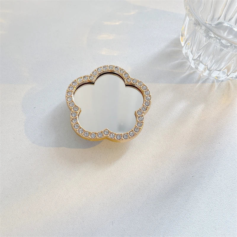 Korean Cute Heart Flower Mirror Griptok Bracket For iPhone 15 14 Samsung Universal Phone Accessories Phone Holder Grip Tok Stand - Sun Studio