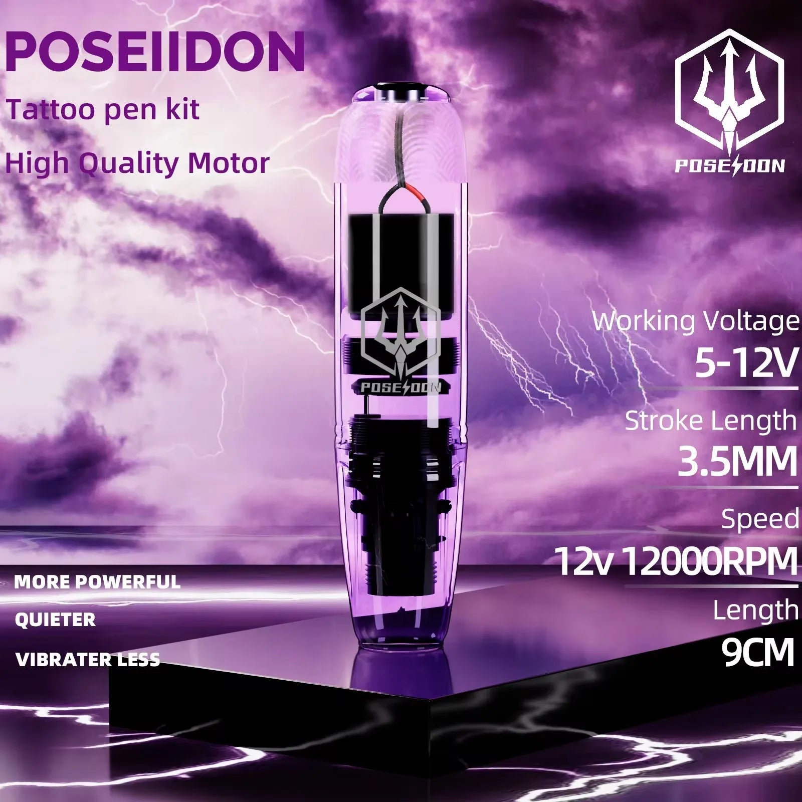 Tattoo Kit POSEIDON V5 20 Tattoo Needles Tattoo Pen Kit For Permanent Makeup Tattoo Machine Kit Purple Tattoo Gun Kit - Sun Studio