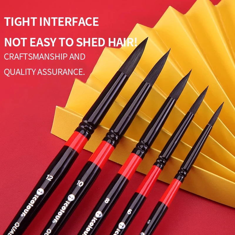 IColour Professional Squirrel Hair Painting Brush Set Black Handle Round Brush Watercolor Acrylic Gouache Oil Painting Brushes - Sun Studio