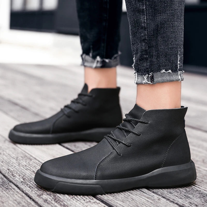 100% cowhide New large-sized men's boots Fashionable casual thick-soled breathable men's shoes Outdoor sports Chelsea boots - Sun Studio