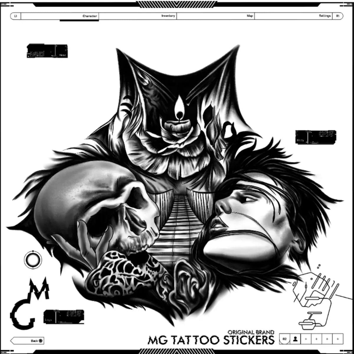 Lasting Skull Fake Tattoo for Woman Man Chest Art Tattoo Sticker Punk Skeleton Temporary Tattoos Waterproof Tatuajes Temporales - Sun Studio