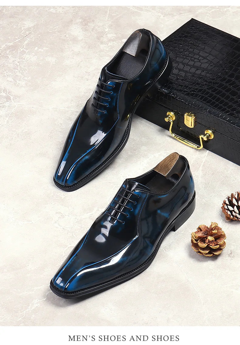 Mens Wedding Oxford Gentlemen Party Dress Shoes Genuine Patent Leather Casual Pointed Toe Formal Shoes For Men - Sun Studio