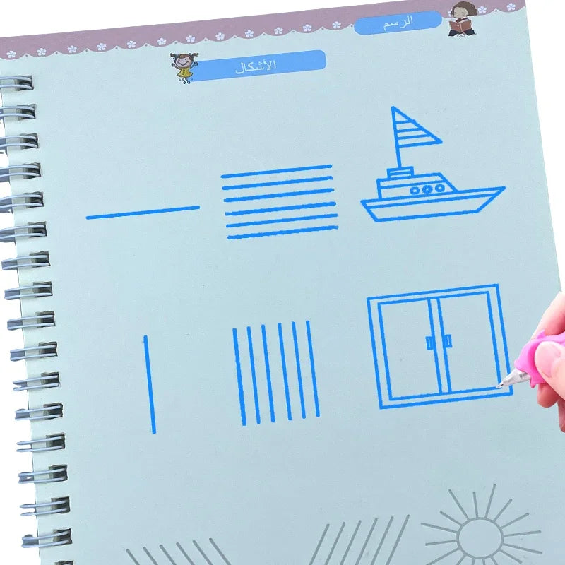Kids Arabic Copybooks with Pen Practic Reusable Magical Writing Book Free Wiping Children Handwriting Early Learn - Sun Studio