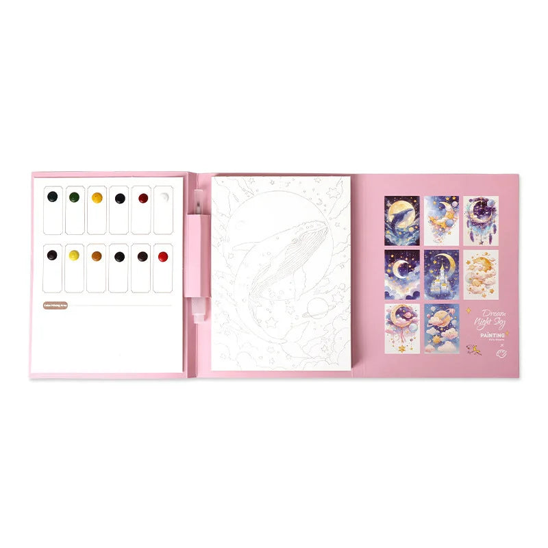 Bview Art Travel Watercolor Painting Set with Tri-Fold Book, Built-in 12 Colors & Stress Relief Note Paper for DIY Art Therapy - Sun Studio