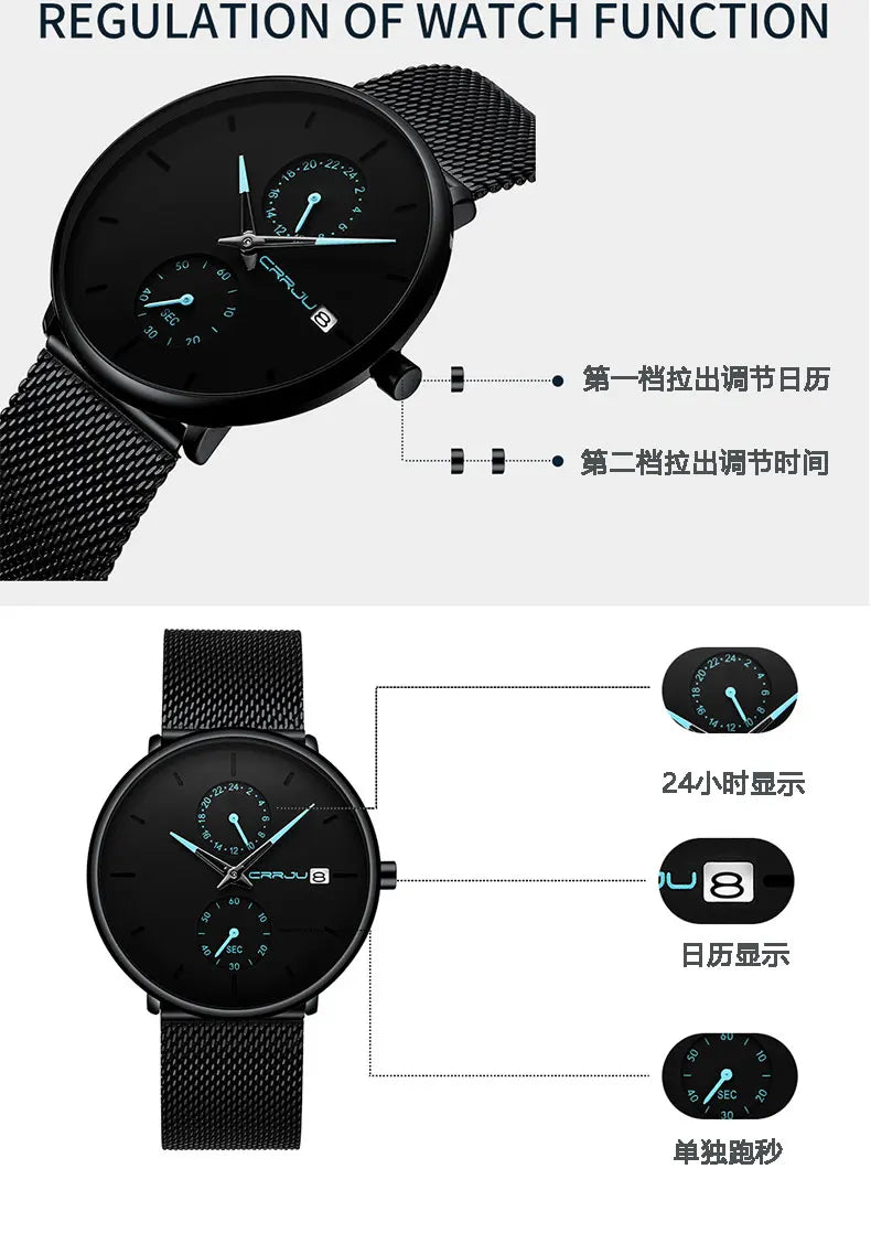 Men Watches Luxury Brand Date Calendar Watches Men Stainless Steel Mesh Watch For Mens Casual Quartz Watch Relogio Masculino Hot - Sun Studio