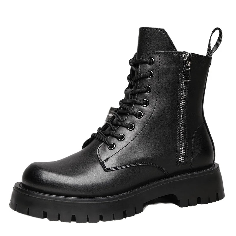 2025 Autumn Winter Shoes Men Leather Boots Thick Sole Non-slip Warm Plush Cold Winter Cow Leather Male Ankle Botas Black KA4867 - Sun Studio