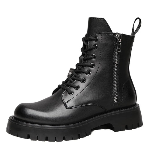 2025 Autumn Winter Shoes Men Leather Boots Thick Sole Non-slip Warm Plush Cold Winter Cow Leather Male Ankle Botas Black KA4867 - Sun Studio