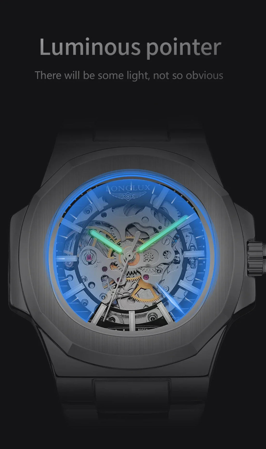 LONGLUX Men automatic mechanical watch luxury watches waterproof skeleton business cheap wholesale stainless steel gift watch - Sun Studio