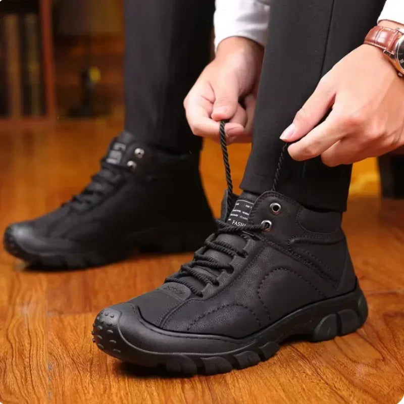 Men's Outdoor Snow Boots Lace-up Cotton Shoes Winter Mens Boots Plush Casual High-top Leather Shoes 2025 Male Sneakers New Bota - Sun Studio