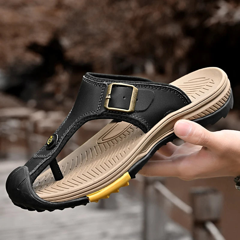 Genuine Leather Sandals Men Breathable Summer Shoes Man Waterproof Outdoor Men Sandals Antiskid Beach Sandals Footwear - Sun Studio