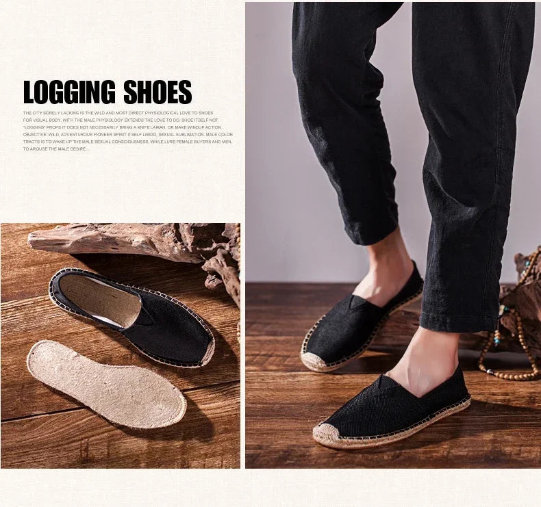 Women Sewing Flax Shoes Slip on Loafers Casual Shoes Man Espadrilles Hemp Canvas Flat Shoes Plus Size Fisherman Driving Footwear - Sun Studio