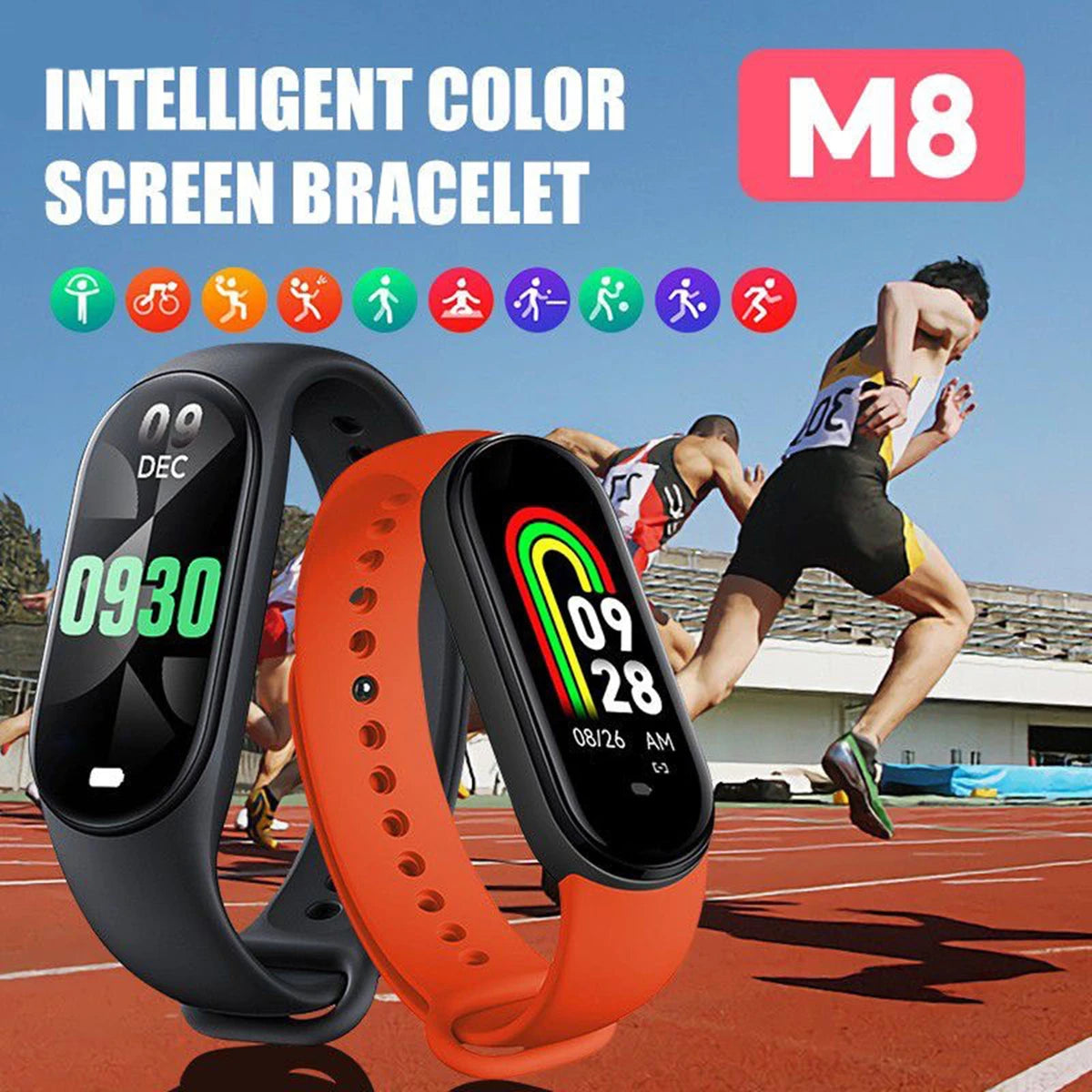 Sports Smart Watch Music Control Fitness Calorie Track Bracelet Phone Information Remind Steps Bluetooth Smart Watches M8 Band - Sun Studio