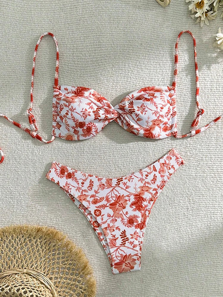 Circyy Printed Swimsuit Women Backless Lace Up Beachwear Fashion Hot Spring Swimwear Summer New Two-piece Sexy Split Swimsuit - Sun Studio