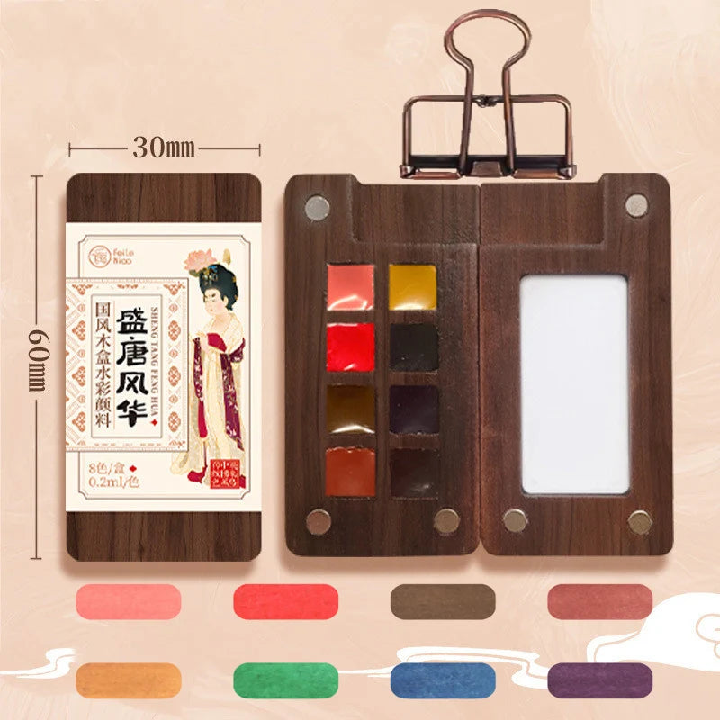 Portable Watercolor Set Walnut Paint Box With Palette 8/15 Colors Travel Mini Watercolor Paint Art School Supplies - Sun Studio