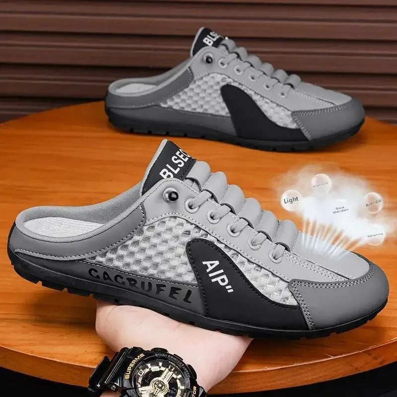 Men's Slip-On Lace-Up Casual Sports Shoes Breathable Mesh Unisex Spring Autumn Season Low Cut Flat Footwear Quick Easy Wear - Sun Studio