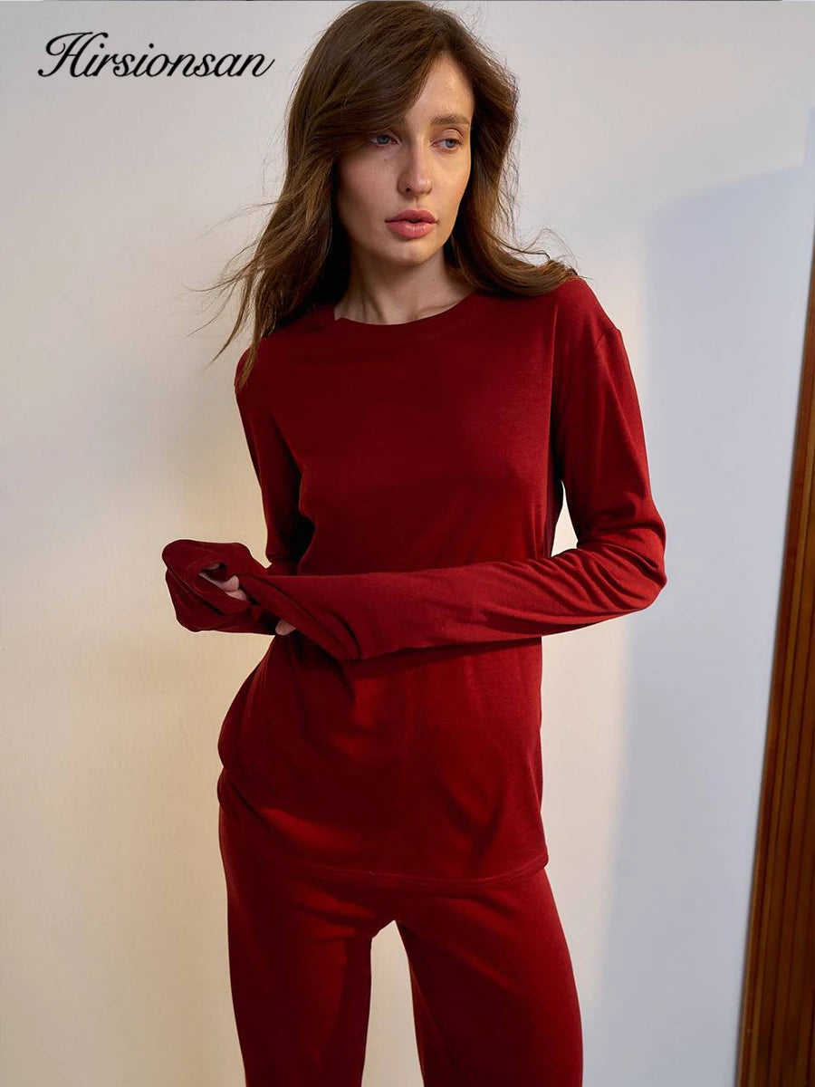 Hirsionsan Modal Soft Loose Sets Women 2026 Casual Two Pieces Long Sleeve T Shirts and High Waist Dresses Outfits Tracksuit - Sun Studio