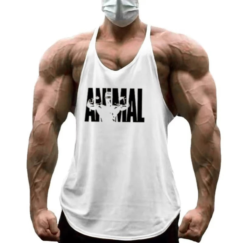 Strength Printed Men's Stringer Vest - Cotton Breathable Y - Fitness Back Fitness Wear, Intensive Training and Fitness Style - Sun Studio