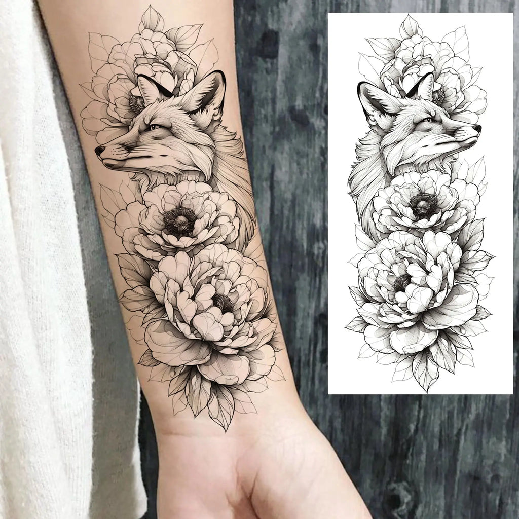 1 Sheet Beautiful Turtle With Flowers Temporary Tattoos Elephant Lion Tatoos Waterproof Realistic Animals Fake Tattoos Stickers