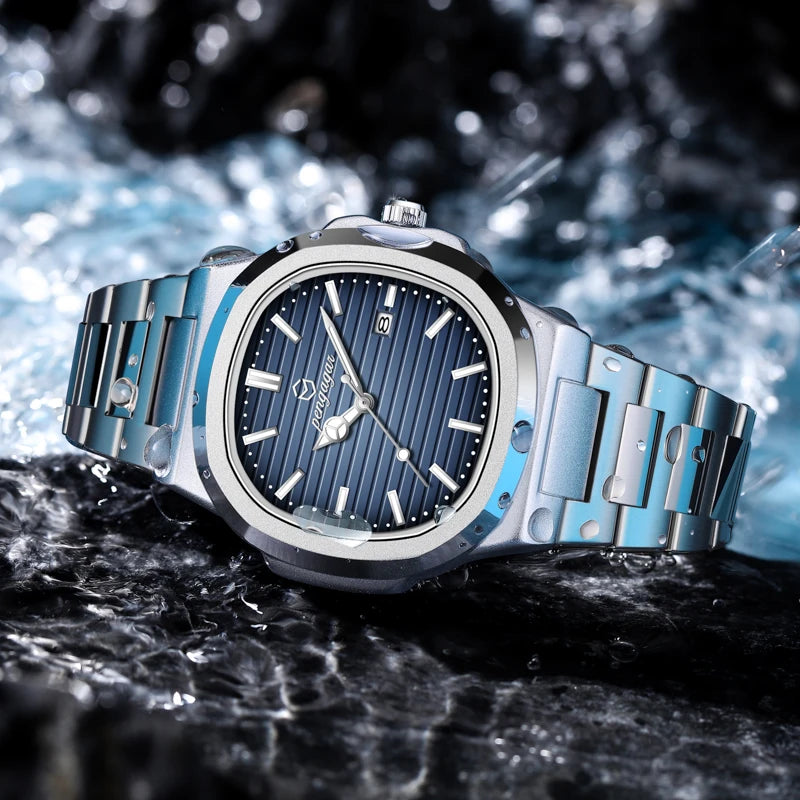 PENGAGAR Luxury Square Fashion Man Wristwatch Waterproof Luminous Date Week Quartz Men's Watches Stainless Steel Men Watch Reloj - Sun Studio