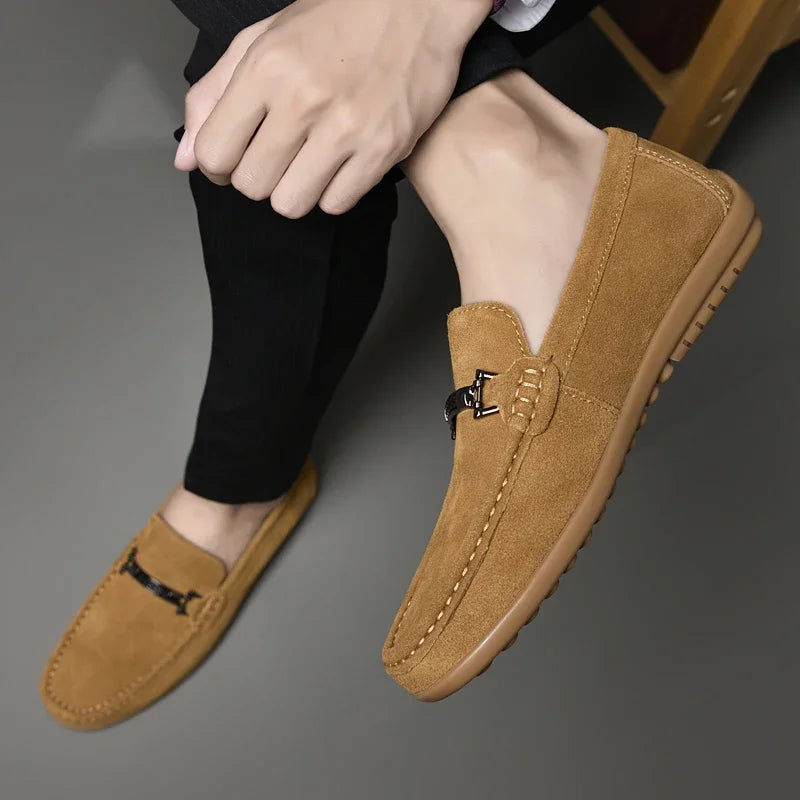 Fashion Brand Men's Spring Suede Casual Leather Shoes Bean Shoes New Outdoor Men's Comfortable Soft Soled Non Slip Driving Shoes - Sun Studio