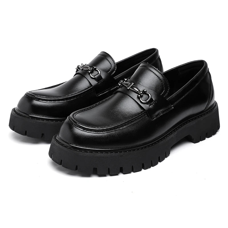 STRONGSHEN Men Leather Shoes Thick-soled British Style Formal Business Shoes Fashion Luxury Slip-On Round Toe Office Casual Shoe - Sun Studio