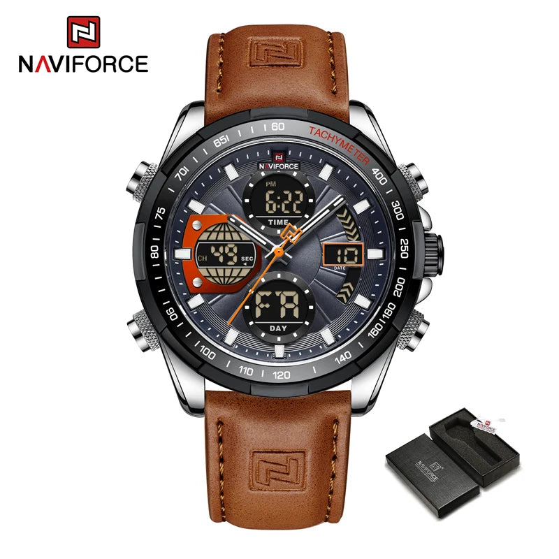 New NAVIFORCE Watches for Men Leather Mens Military Sport Waterproof Watch Quartz WristWatch Chronograph Male Clock - Sun Studio