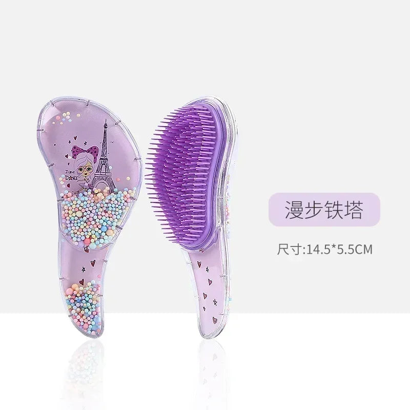 Cute Children Hairdressing Comb for Kids Anti-knot Massage Flowing Bead Hair Comb Children Girls Dress Up Makeups Toy Gifts - Sun Studio
