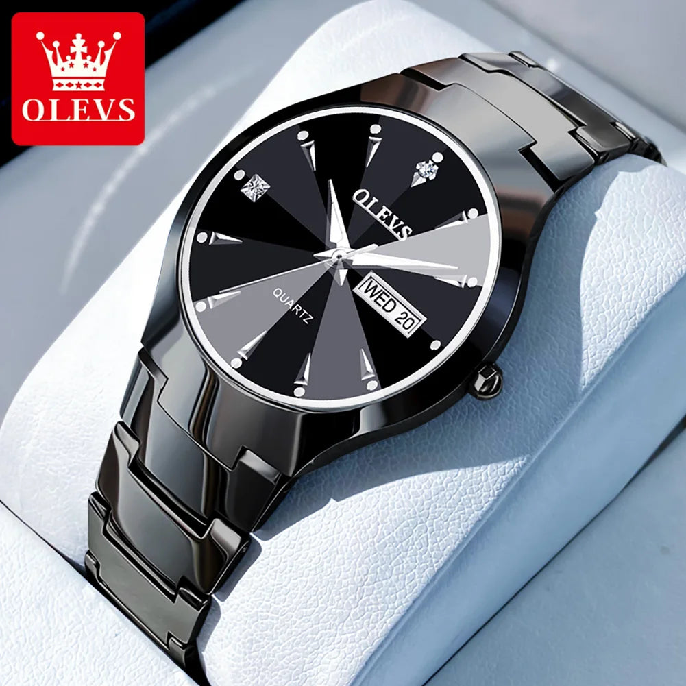 OLEVS Men's Watches Top Brand Luxury Original Quartz Wacth for Man Waterproof Tungsten Steel Case Strap Luminous Date Week Thin - Sun Studio