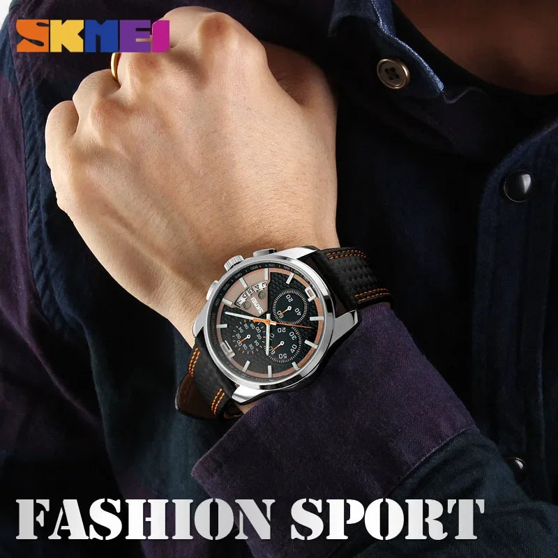 Skmei Top Brand Luxury Leather Strap 5Bar Waterproof Quartz Wristwatches Relogio Masculino Fashion Sport Mens Watches 9106 - Sun Studio
