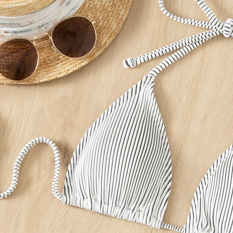 3 Pieces Ribbed Bikinis 2026 Halter Triangle Swimsuit & Skirt Swimwear Women Bathers Bathing Swimming Swim Suit Female Beachwear - Sun Studio