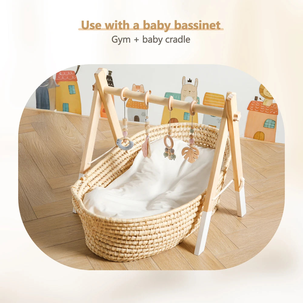 Foldable Baby Play Gym,0 Months Wooden Infant Activity Gym Hanging Toys Tool-Free Assembly Gym,Great for Newborn Development - Sun Studio
