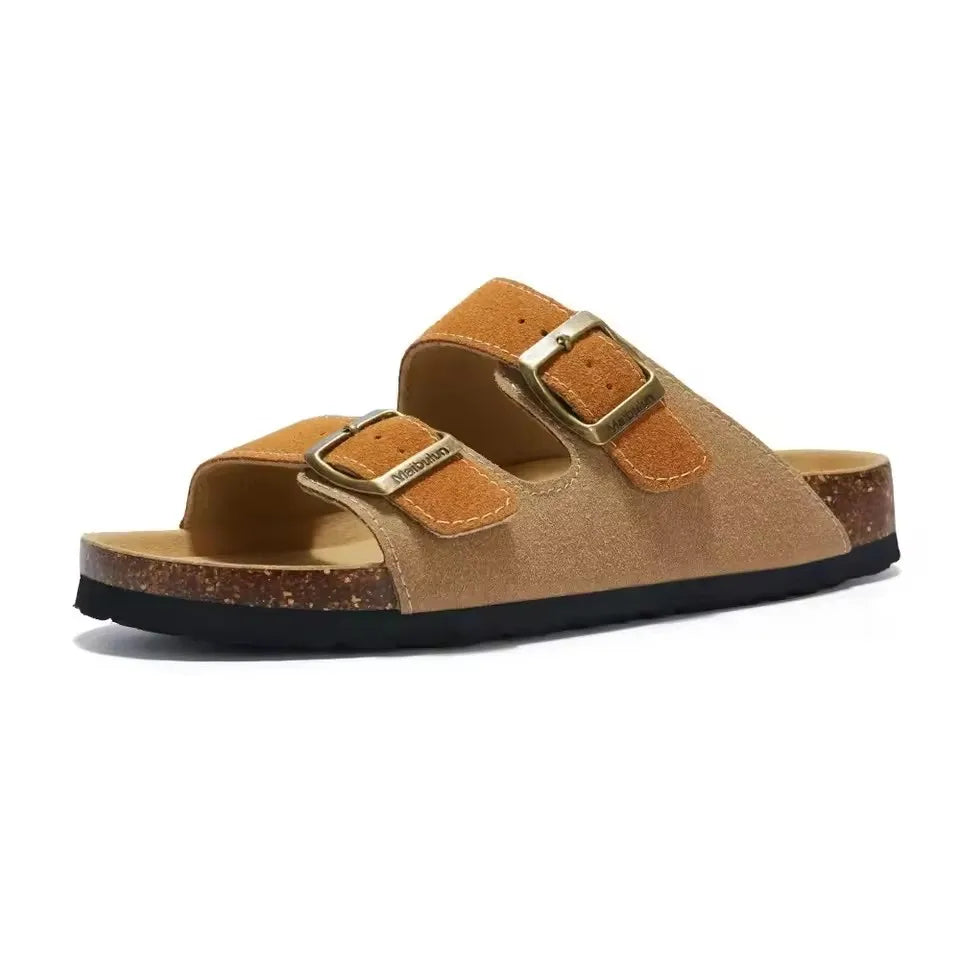 Summer Faux Suede Leather Cork Slippers Flip-flops Women Men Unisex Retro Wear Muller Slippers Fashion Casual Beach Sandals