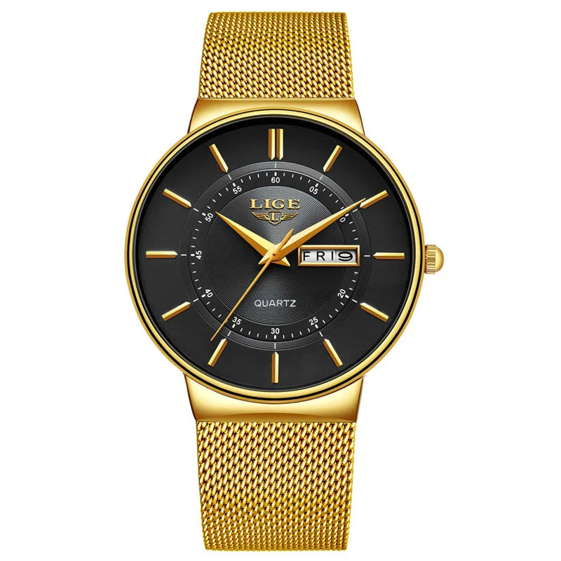LIGE 2024 Montres de luxe pour hommes Étanche Ultra Mince Date Horloge Homme Bracelet en acier Montre à quartz décontractée Hommes Montre de sport Homme