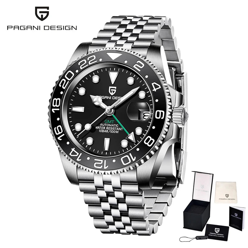 PAGANI DESIGN PD-1662 Luxury GMT Men Mechanical Wristwatch Sapphire Glass Stainless Steel 100M Waterproof Automatic Watches - Sun Studio