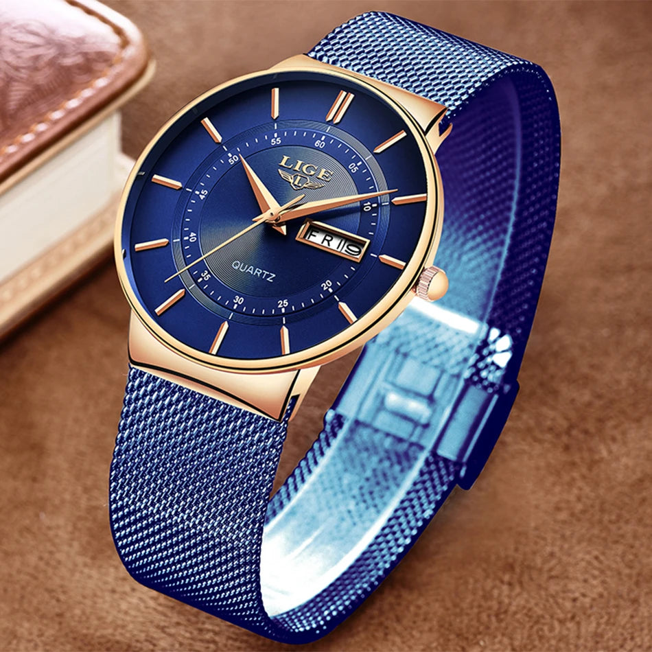 LIGE 2024 Luxury Men Watches Waterproof Ultra Thin Date Clock Male Steel Strap Casual Quartz Watch Men Sports Wrist Watch Man - Sun Studio