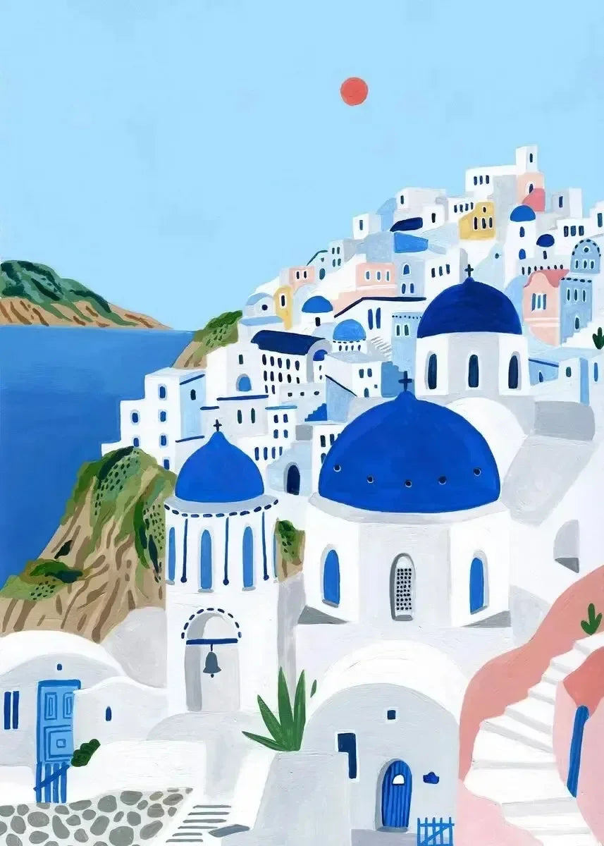 Holland Tulips Poster Santorini Positano Italy Amsterdam Travel City Poster Wall Art Canvas Painting Prints Europe Home Decor - Sun Studio
