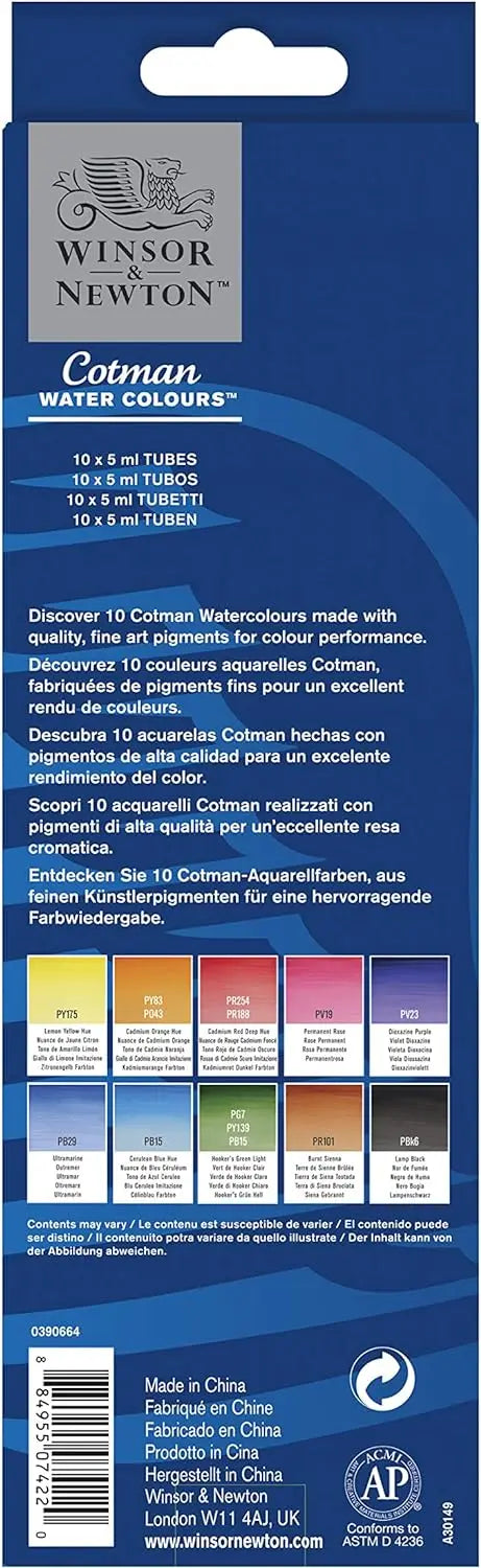Winsor & Newton Cotman Watercolor Paint Tubes Set - 5ml Tubes (10 or 20 Colors) for Artists, Beginners & Sketching - Sun Studio