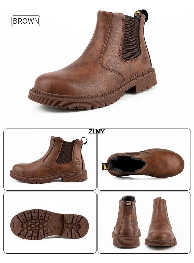 Waterproof Men Welder Shoes Steel Toe Work Shoes Man Anti-spark Anti-smash Safety Shoes Male Slip On Chelsea Work Safety Boots