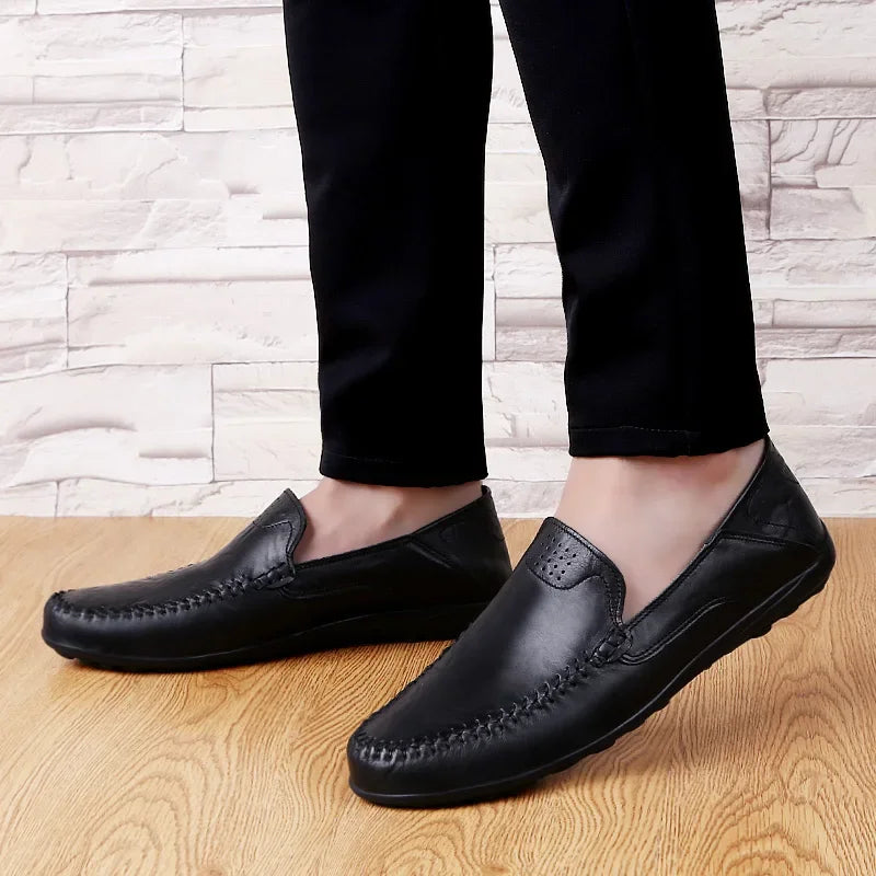 Genuine Leather Men Casual Shoes Luxury Brand Designer Men Loafers Moccasins Breathable Slip on Male Boat Shoes Plus Size 37-47 - Sun Studio