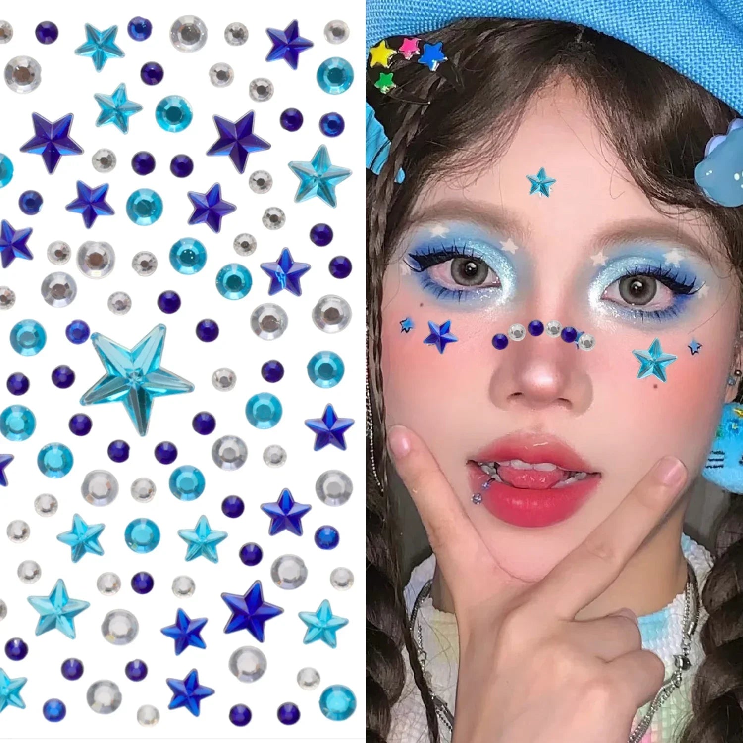Star Face Makeup Diamond Patch Dazzling Star Festival Modernist Face Stickers Women Girls Colorful Rhinestone Tattoo Eyes Deco - Sun Studio