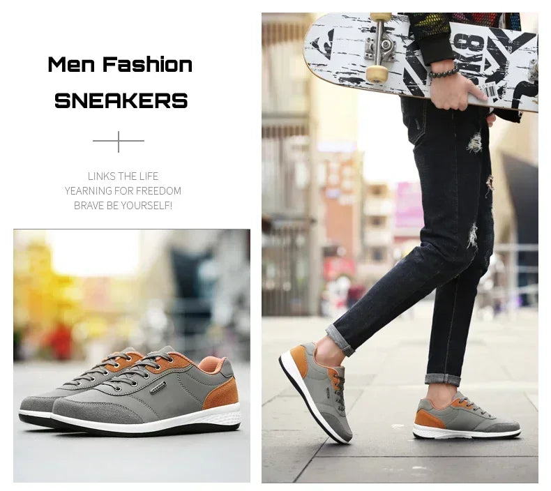 Leather Men Shoes Sneakers Trend Casual Shoe Comfortable Breathable Leisure Male Sneakers Non-slip Footwear Men Sports Shoes - Sun Studio