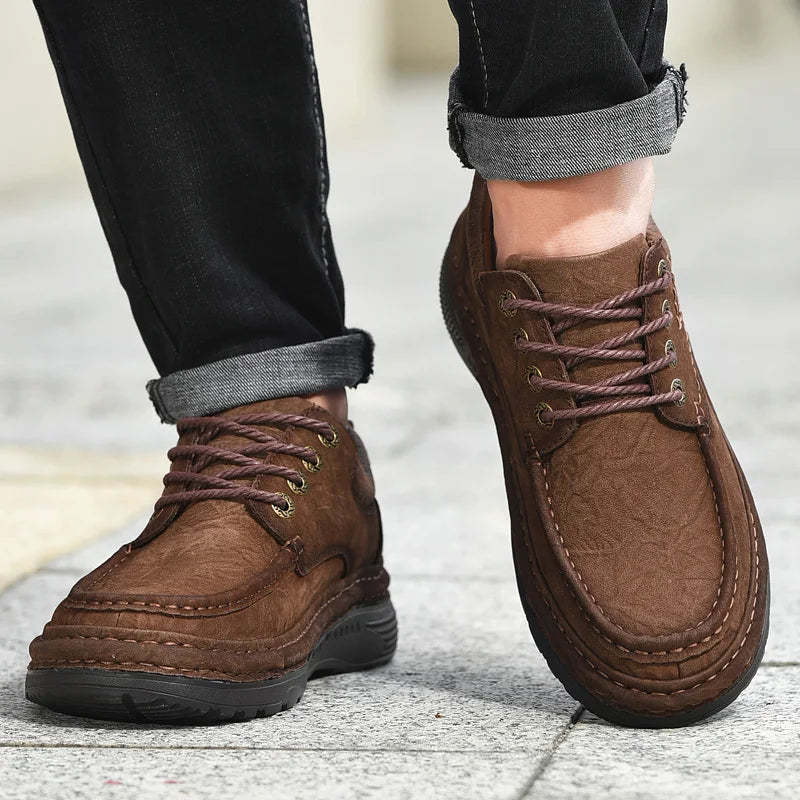 Genuine Leather Mens Loafers Anti-slip Rubber Man Casual Shoes Vintage Style Walk Shoes Slip-On Hiking Footwear Luxury Moccasins - Sun Studio