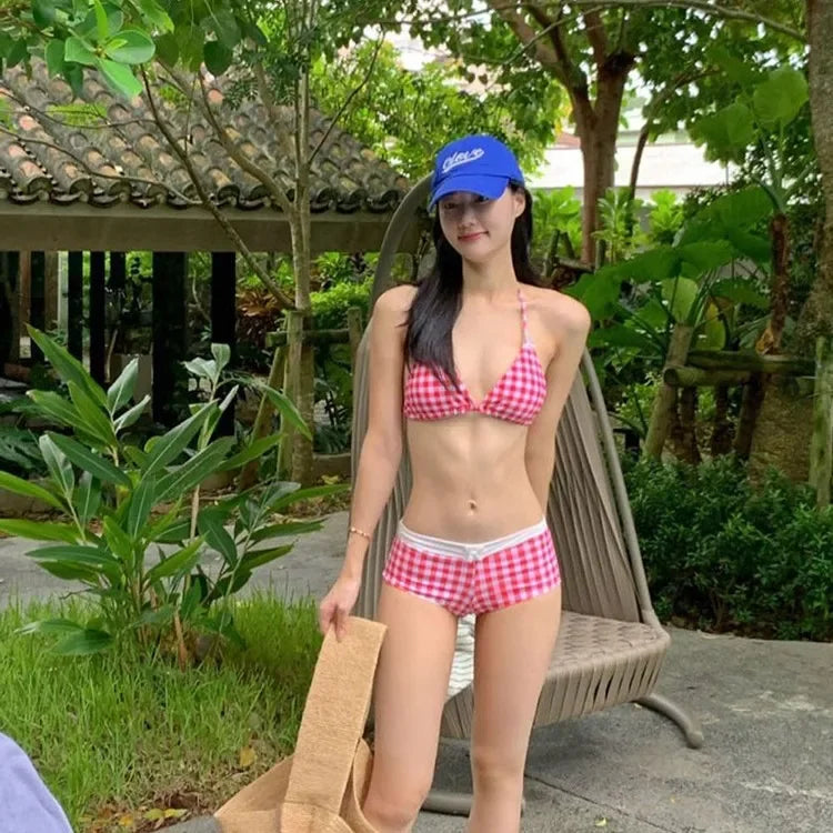 Sexy Two-Piece Bikini Swimwear Women's Korean Style Hot Spring Suit Small Chest Gathered Baseini Thermal Spa Swimsuit - Sun Studio